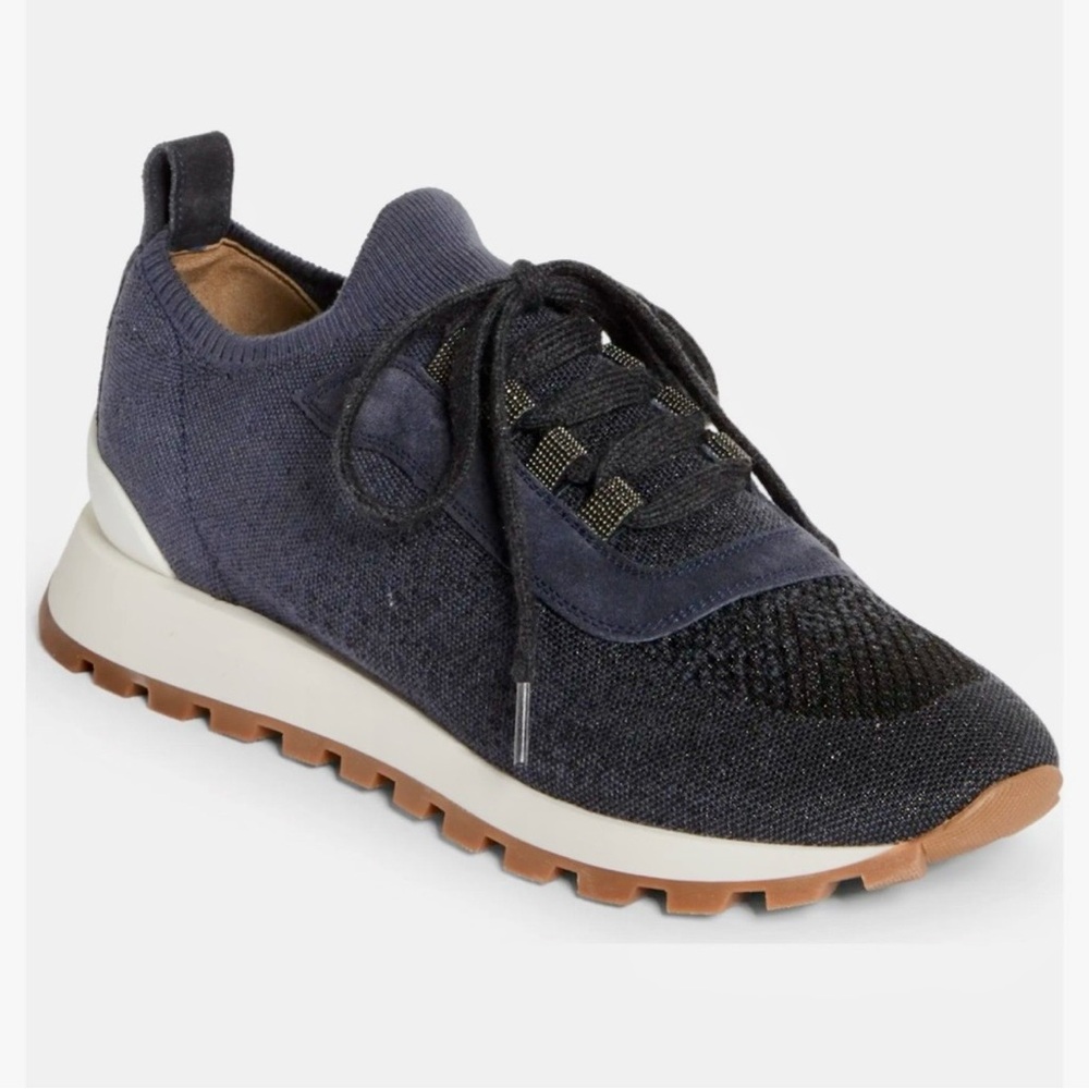 Brunello Cucinelli Navy & Monili Knit Sneakers